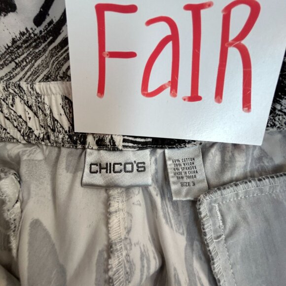 Chico's Womens Black White Abstract Print Capri Pants Size 3 Stretch Casual - Picture 3 of 13